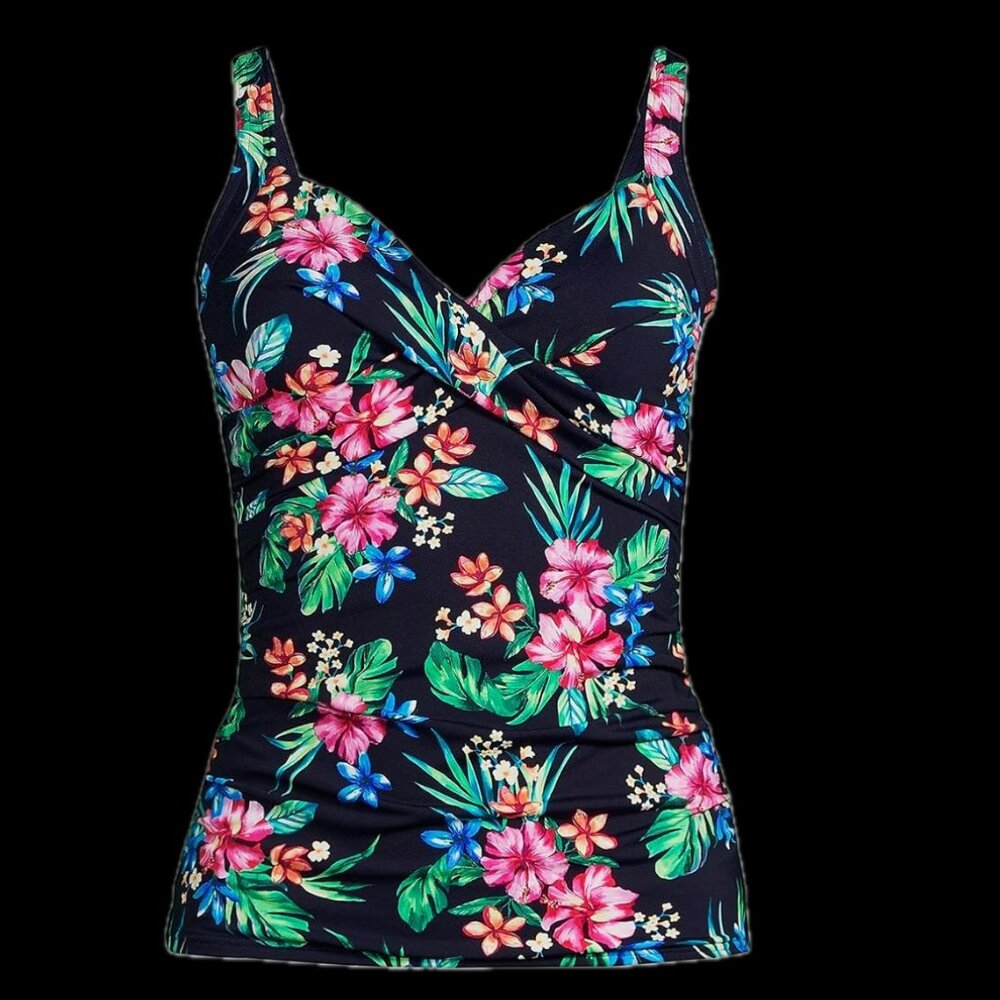 Lands' End Womens 2-4 Chlorine Resistant Underwire Wrap Tankini Top Deep Sea Nav